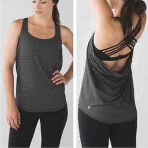 Lululemon Free To Be Wild Tank Top Heathered Black Grey Built-In Bra Size 10